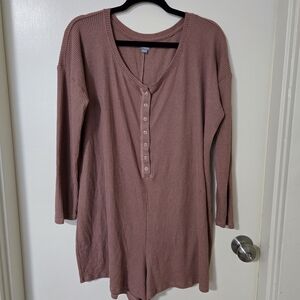 Ribbed Button-Front Pajama Romper